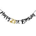 Detail of Happy 21st Birthday hanging banner with black card and gold glitter lettering - 21st Birthday Glitter Style / Black Gold