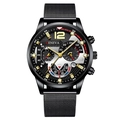Montre à quartz noire lumineuse avec bracelet en maille, cadrans chrono et calendrier - Aiguille Or Face Argentée Bande Noire