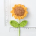 Handmade crochet sunflower with yellow petals and green leaves, 14cm miniature size - Single Sunflower - Light Brown - Two Leaves (7 Rings Stem Length 40cm)