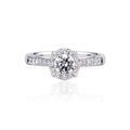 Classic round halo moissanite ring in silver plating with shimmering pave diamond band - Star-woven Straight Arm 1 Carat / Adjustable Open