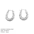 Silver stainless steel twisted hoop earrings with polished finish 26x20mm - U-Shape Twisted Style (TE19134) / Steel