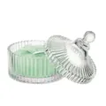 Vertical striped glass jar with lid featuring a green microfiber plush powder puff - 1 Green 90*30MM (In Glass Jar)