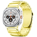 Primer plano de correa de acero inoxidable con funda de metal y detalle de esfera naranja - Universal para Watch8 / 8Classic / Dorado (Conector de Acero Inoxidable)