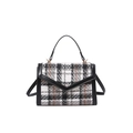 Elegante borsa a tracolla retrò in tweed a quadri bianchi e neri con finiture in pelle nera - Grigio