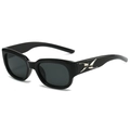 Retro black rectangular sunglasses with stylish silver metal trim on temple arms - Black Frame Black Grey Lens