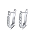Sparkling S925 sterling silver U-shaped hoop earrings with inlaid zircon stones - Silver U-shaped Rhinestone Hoop (SE118)
