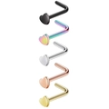 Fünf L-förmige Herz-Nasenstecker in Schwarz, Regenbogen, Silber, Roségold und Gold - L-Form / Stahlfarbe