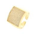 Hip hop 18K gold plated square ring for men and women with iced out cubic zirconia stones - Adjustable Open / Gold-White Zirconia