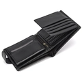 Interior detail of black leather trifold wallet showing card slots and zipper pocket - 6205 Style / Black Oil Leather