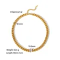 18K gold plated stainless steel Cuban chain necklace with a clear zircon pendant - Round Zirconia Cuban Link Necklace (YYN023167-W)