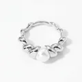 Silver-toned spiral wave ring with a white shell pearl inlay for minimalist style - Spiral Twisted Single Pearl Style(PBJ441) / Silver / US 6