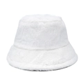 Close-up of white fluffy rabbit fur bucket hat showing soft plush texture and material - M (56-58cm) / White