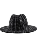Cappello fedora classico in tweed pied-de-poule bianco e nero con tesa piatta per tutti - Stile a Griglia Fine Bianco e Nero (01)