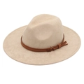 Chapeau Fedora beige en suédine à large bord avec bande en cuir marron et anneau doré - Beige (JPR+Corde Jaune)