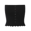 Close-up of black ribbed knit tube top with button details and scalloped hemline - S / Black Tube Top