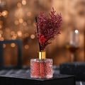 Pink reed diffuser in square textured glass bottle with gold cap and red dried flowers - Rose of No Man's Land / 80ml/Red Oil+Red Flower