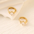 Golden hoop earrings with square-cut zircon stone and high-polish 18K gold finish - Gold (Square Stone)
