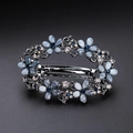 Pasador de pelo vintage ovalado de metal con flores de cristal azul y transparente - Azul Oscuro