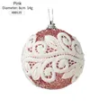 Pallina di Natale rosa da 8 cm con ricamo bianco e paillettes luccicanti eleganti - Diametro 8cm / Rosa