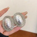 Elegant oval silver-toned tassel earrings with large white pearl inlay for women - 86# Silver Needle-Silver (Oval)