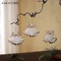 Set of 3 crystal clear Christmas bell ornaments with silver glitter and bow accents - Set of 3: Bells