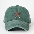 Gorra de béisbol lavada verde militar con parche de estrella de leopardo frontal - Talla única / Verde Oscuro