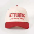 Retro baseball cap featuring NOT FLIRTING embroidery in a stylish red and beige color block - Adjustable / Off-white Spliced Red