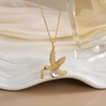 Golden hummingbird pendant necklace with sparkling cubic zirconia stones for women - FN0116 Oval Clear Gemstone Hummingbird