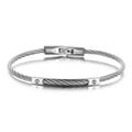 Industrial silver stainless steel twisted cable bracelet with rectangular metal plate - Steel Color