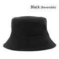 Cappello a secchiello nero reversibile in cotone da donna con design semplice e versatile - Nero (Reversibile)