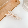 Elegant gold rabbit ear hair clip with white pearls, minimalist Korean style hair accessory - Pearl Rabbit Duckbill Clip