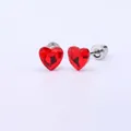 316L titanium steel gold-plated devil heart red zircon stud earrings with screw backs - 0.8mm Gauge x 6mm Length / Silver Faceted Red Heart (Style 13)