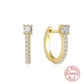 Golden S925 sterling silver curved wave hoop earrings with sparkling white cubic zirconia - 925 Silver / Gold Color-Style 2