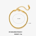 18K gold plated stainless steel 2.5mm twist rope chain bracelet with lobster clasp - Gold Rope Chain(ZN311-2)