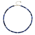 Detail of blue tiger eye beaded necklace with gold heart clasp and extension chain - Sodalite Necklace