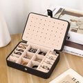 Portable double-layer black leather jewelry box with beige velvet interior and compartments - 16*11*5cm / Black