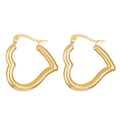 Elegant gold polished heart-shaped hoop earrings in minimalist stainless steel finish - Gold Color Polished Heart Hoop (N-460)