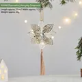 Decorazione natalizia a fiore in metallo dorato con gemma artificiale e nappa - H3040 Ornamento Fiore di Natale
