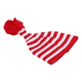 Festive red and white striped knit beanie hat with a large soft red pompom on top - Red White Striped Style With Red Ball (L)