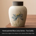 Mini ceramic tea canister with hand-painted blue lotus design and 700ml capacity - Hand-Painted Blue Lotus