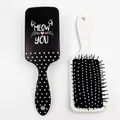 Cartoon cat print air cushion hairbrush set in black and white with meow design - Black Cat
