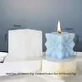 Geometric floral cube silicone mold for DIY candles with blue pillar wax finish - Cube A ZL-867