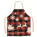 Linen Christmas apron with red and black buffalo plaid and Merry Christmas print - Red Black Plaid Merry Christmas (WQ01-19)