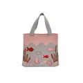 Pink and grey knitted ocean tote bag with fish and octopus patterns on white background - Purple