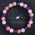 Bracciale elastico con perline da 8mm in quarzo rosa naturale e quarzo fragola - Stile Multi-Pietra Viola Curativa (LOVE SPELL-3)