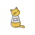 Cute yellow cartoon cat enamel pin wearing a white Junior Jewels shirt for outfits - Junior Jewels T-shirt Cat (QHXZ401)