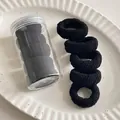 Black high-elasticity hair ties set with storage jar on a white ceramic tray - 8# Black Twill 5 Pcs in Jar