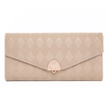 Elegante beige lange portemonnee met ruitpatroon en gouden metalen sluiting - Abrikoos