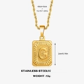 Collier doré en acier inoxydable avec pendentif lettre G rectangulaire et texture radiale - Lettre G