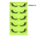 Detailed close-up of 5 pairs of 3D cat-eye false eyelashes on a green tray, model 3DMAO-33 - 3D Winged End Elongated Style (3DMAO-33)